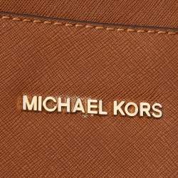 Pre Owned Michael Kors Brown Leather Large East West Jet Set Crossbody Bag