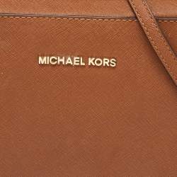 Pre Owned Michael Kors Brown Leather Large East West Jet Set Crossbody Bag