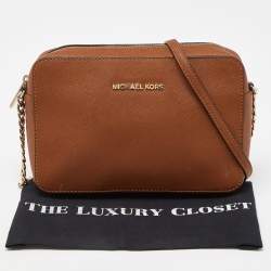 Pre Owned Michael Kors Brown Leather Large East West Jet Set Crossbody Bag