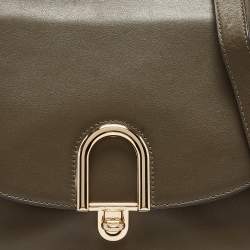 Pre Owned Michael Kors Olive Green Leather Delfina Saddle Bag