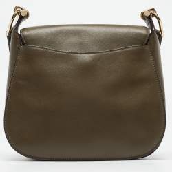 Pre Owned Michael Kors Olive Green Leather Delfina Saddle Bag