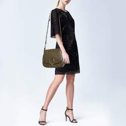 Pre Owned Michael Kors Olive Green Leather Delfina Saddle Bag