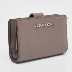 Pre Owned Michael Kors Grey Saffiano Leather French Compact Wallet