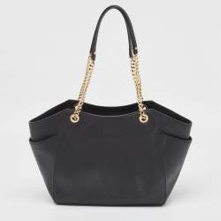 Pre Owned حقيبة كتف مايكل كورس سلسلة ترافيل جيت سيت جلد سوداء