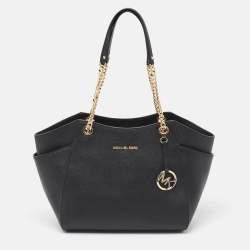 Pre Owned حقيبة كتف مايكل كورس سلسلة ترافيل جيت سيت جلد سوداء