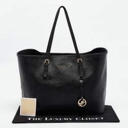 Pre Owned Michael Kors Black Saffiano Leather Medium Jet Set Travel Tote