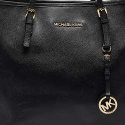 Pre Owned Michael Kors Black Saffiano Leather Medium Jet Set Travel Tote