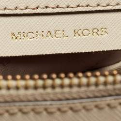 Michael Kors Light Beige Leather Medium Top Zip Jet Set Tote