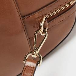 Pre Owned Michael Kors Brown/Beige Signature Coated Canvas Medium Floral Applique Mercer Duffle Bag