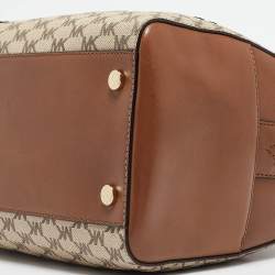 Pre Owned Michael Kors Brown/Beige Signature Coated Canvas Medium Floral Applique Mercer Duffle Bag