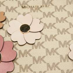 Pre Owned Michael Kors Old Rose/Beige Signature Coated Canvas and Leather Floral Applique Ginny Crossbody Bag
