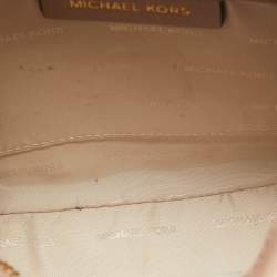 Pre Owned Michael Kors Old Rose/Beige Signature Coated Canvas and Leather Floral Applique Ginny Crossbody Bag