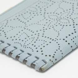 Pre Owned Michael Kors Light Blue Leather Lasercut Karson Slim Card Case