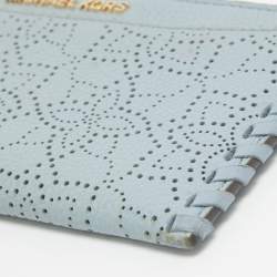 Pre Owned Michael Kors Light Blue Leather Lasercut Karson Slim Card Case