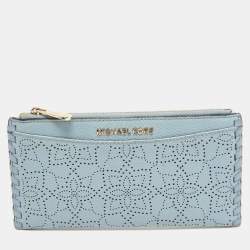 Michael Kors Light Blue Leather Lasercut Karson Slim Card Case Michael Kors TLC