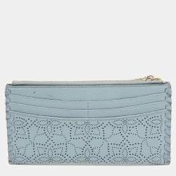 Pre Owned Michael Kors Light Blue Leather Lasercut Karson Slim Card Case