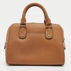 Pre Owned Michael Kors Brown Saffiano Leather Logo Satchel