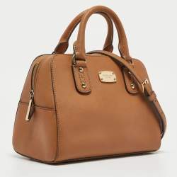 Pre Owned Michael Kors Brown Saffiano Leather Logo Satchel
