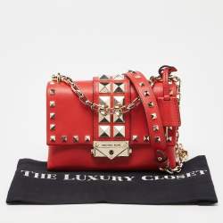 Pre Owned Michael Kors Red Studded Leather Mini Cece Crossbody Bag