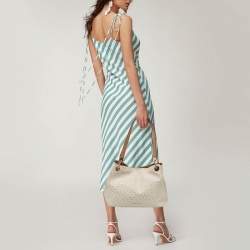 Pre Owned Michael Kors White/Brown Signature Coated Canvas and Leather Raven Shoulder Bag