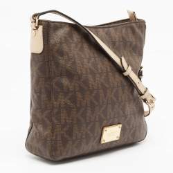 Michael Kors Brown Signature Coated Canvas and Leather Jet Set Travel Messenger Bag