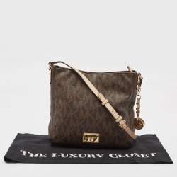 Michael Kors Brown Signature Coated Canvas and Leather Jet Set Travel Messenger Bag
