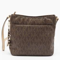 Michael Kors Brown Signature Coated Canvas and Leather Jet Set Travel Messenger Bag