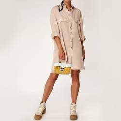 Pre Owned Michael Kors White/Beige Woven Raffia and Leather Gabriella Top Handle Bag