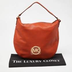 Michael Kors Orange Leather Logo Zip Hobo