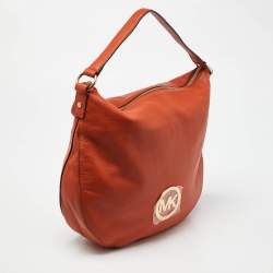 Michael Kors Orange Leather Logo Zip Hobo