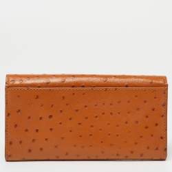 Pre Owned Michael Kors Tan Ostrich Embossed Leather Flap Continental Wallet