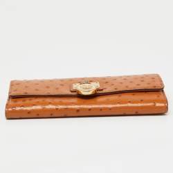 Pre Owned Michael Kors Tan Ostrich Embossed Leather Flap Continental Wallet