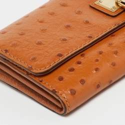 Pre Owned Michael Kors Tan Ostrich Embossed Leather Flap Continental Wallet