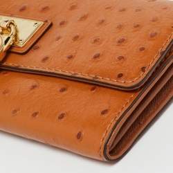 Pre Owned Michael Kors Tan Ostrich Embossed Leather Flap Continental Wallet