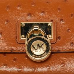 Pre Owned Michael Kors Tan Ostrich Embossed Leather Flap Continental Wallet