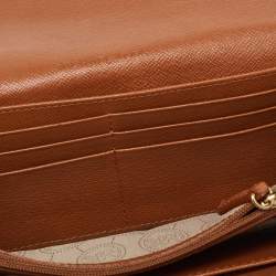 Pre Owned Michael Kors Tan Ostrich Embossed Leather Flap Continental Wallet