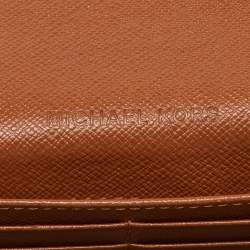 Pre Owned Michael Kors Tan Ostrich Embossed Leather Flap Continental Wallet