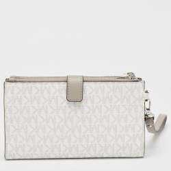 Pre Owned Michael Kors Grey/White Signature Coated Canvas and Leather Adele Wristlet Wallet