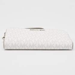Pre Owned Michael Kors Grey/White Signature Coated Canvas and Leather Adele Wristlet Wallet