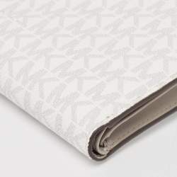 Pre Owned Michael Kors Grey/White Signature Coated Canvas and Leather Adele Wristlet Wallet