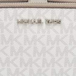 Pre Owned Michael Kors Grey/White Signature Coated Canvas and Leather Adele Wristlet Wallet