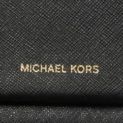 Pre Owned Michael Kors Black Leather Logo Zip Around Wristlet Wallet