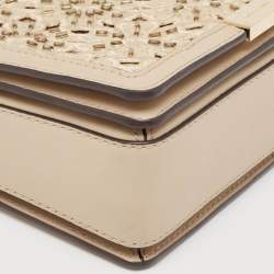 Michael Kors Beige Leather Beaded Gusset Jade Chain Clutch