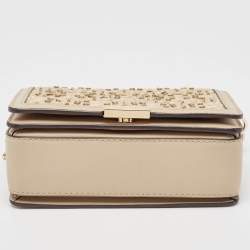 Michael Kors Beige Leather Beaded Gusset Jade Chain Clutch