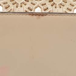 Michael Kors Beige Leather Beaded Gusset Jade Chain Clutch