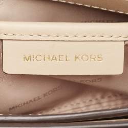 Michael Kors Beige Leather Beaded Gusset Jade Chain Clutch