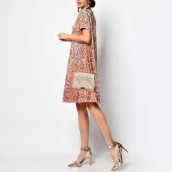 Michael Kors Beige Leather Beaded Gusset Jade Chain Clutch
