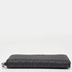 Michael Kors Black/Grey Signature Coated Canvas Zip Around Wallet