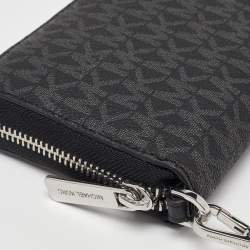 Michael Kors Black/Grey Signature Coated Canvas Zip Around Wallet
