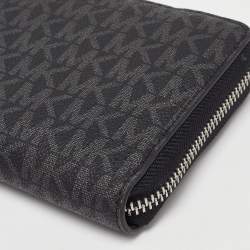 Michael Kors Black/Grey Signature Coated Canvas Zip Around Wallet